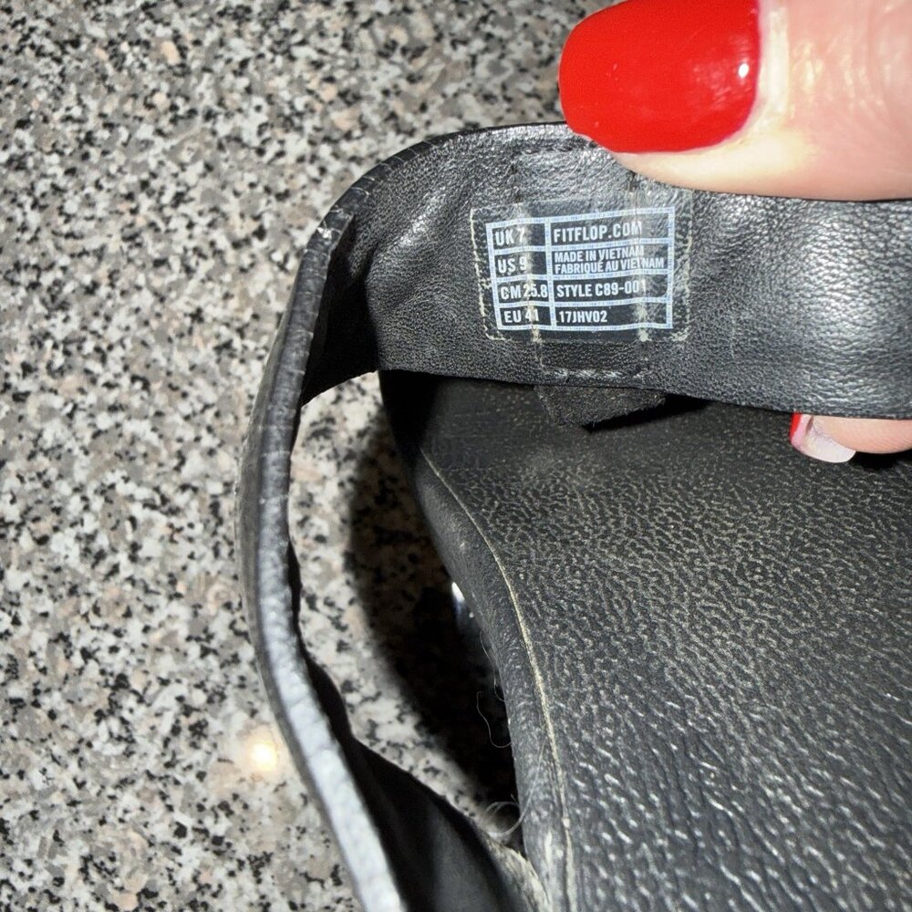 FITFLOP LULU Black Shimmer Glitzy Sequin Wedge Thong‎ Sandals Women's Size 9 - Picture 6 of 6